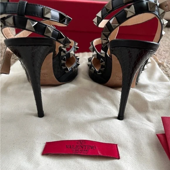 Valentino Women's Snakeskin Black Studded Heels